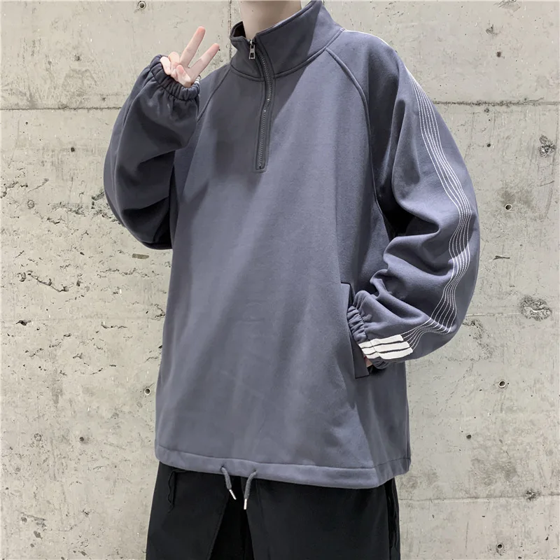 

2022 semi zipper sweater men's hoodless autumn winter Korean style loose coat breathable top