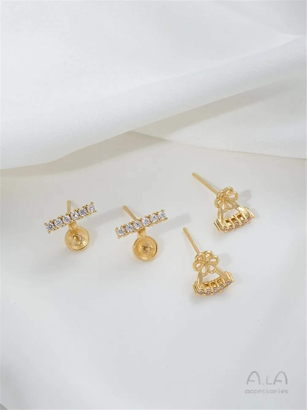 Позолоченные 14 К C-образные I-образные серьги-гвоздики из бисера с полуотверстием