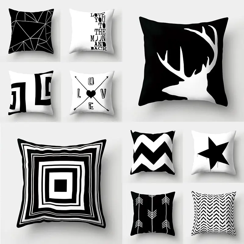 

Geometric Cushion Cover Black and White Polyester Pillowcase Dotted Stripe Grid Triangle Geometry Art Cushion Cover 45*45CM