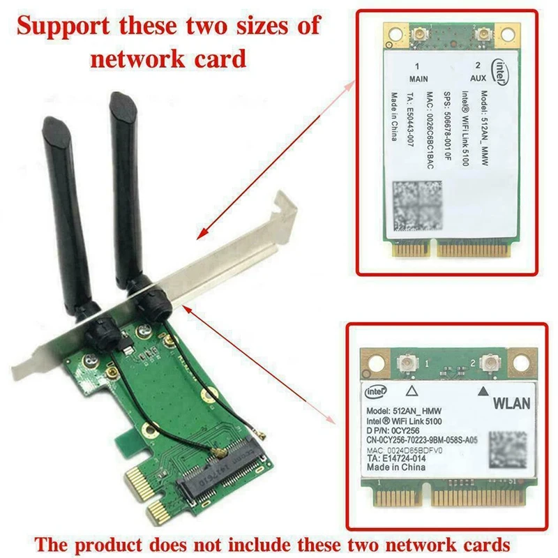 Беспроводная карта Wi-Fi Mini PCI-E Express адаптер с 2 внешними антеннами для ПК