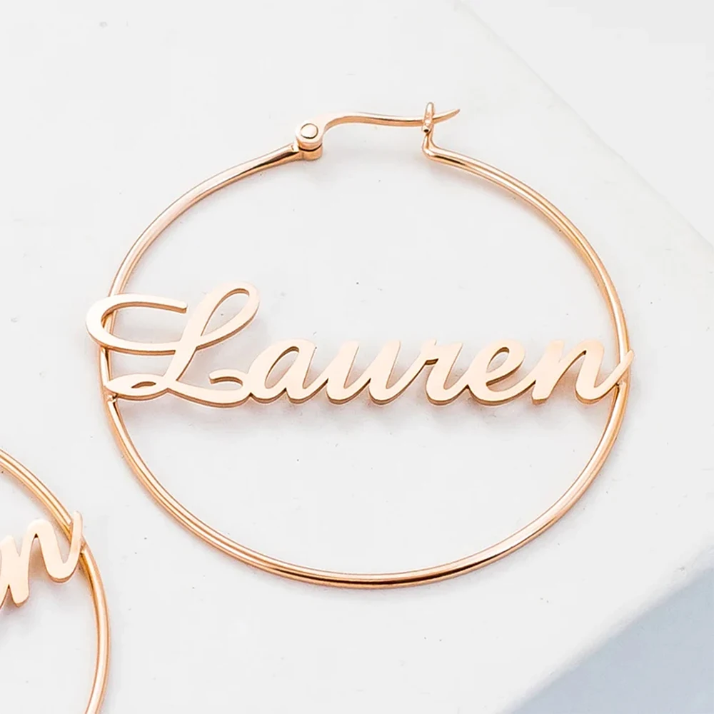 6cm Big Hoops Earrings Personalized Custom Name Earrings for Women Stainless Steel Jewelry Woman Luxury Designer Earrings A Pair