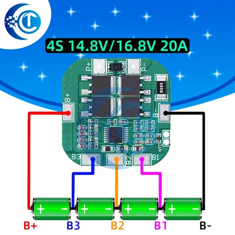EGBO 4S 14.8V / 16.8V 20A peak li-ion BMS плата защиты аккумулятора