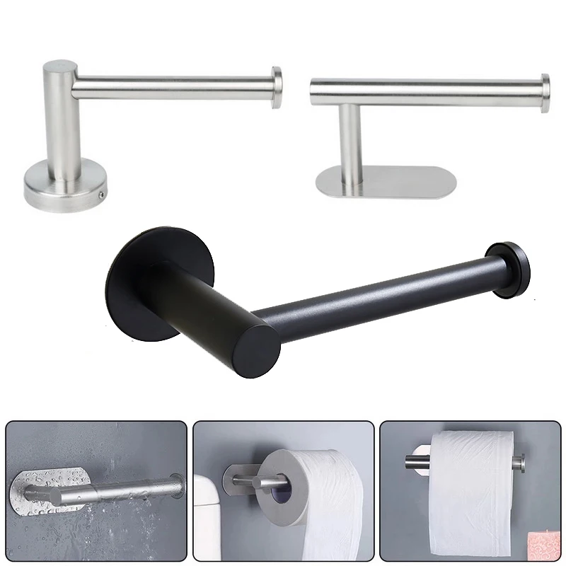 

Self-Adhesive Stainless Steel Toilet Roll Paper Holder Organizers Bar Towel Ring Rail Rack Non-Drilling Toilet Accessories