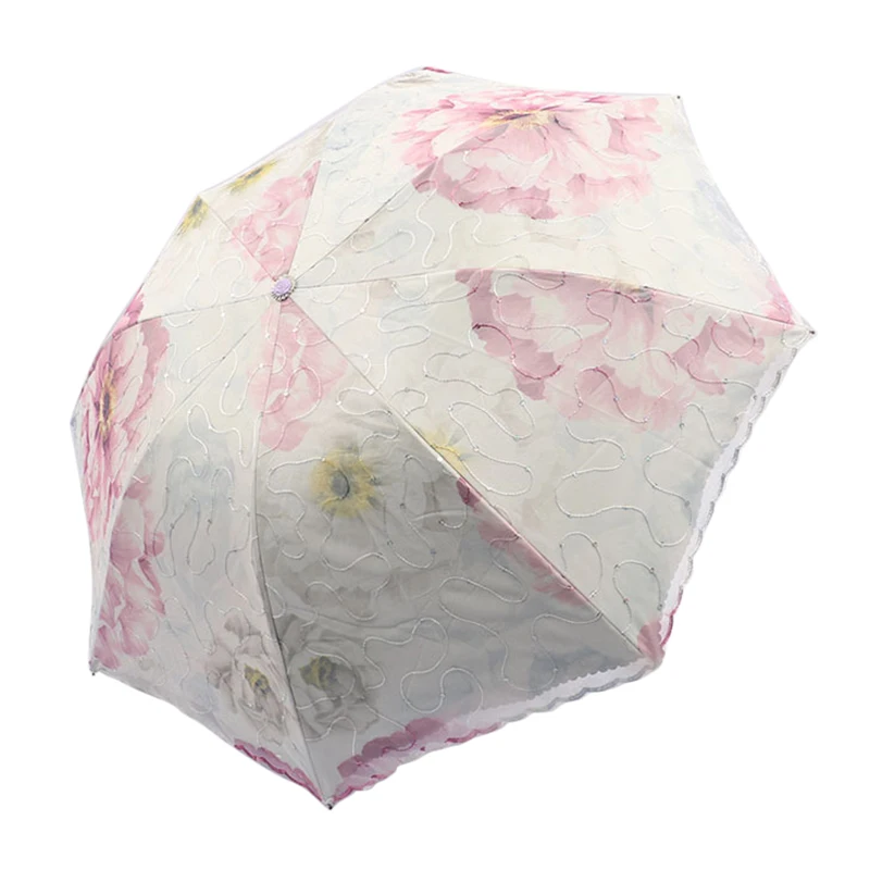 

Parasol Lace Umbrella Embroidery Flower Pattern 3-Folding Umbrella Rain UV Windproof Umbrella For Women