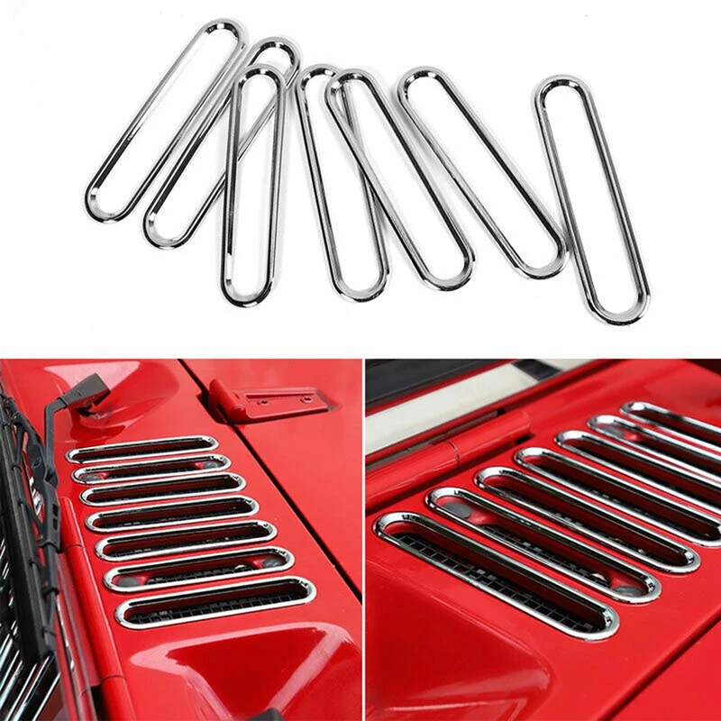 

7 Pieces Engine Hood Air Inlet Vent Covers Kits For Wrangler For JK 2007-2017 Silver