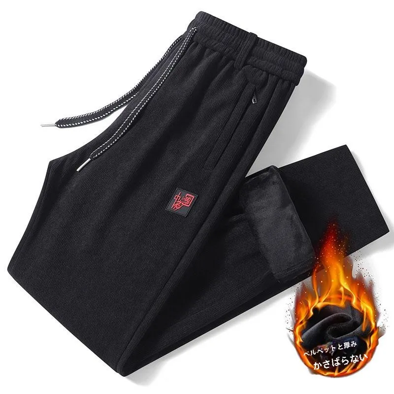 Китайские осенние и зимние утолщенные вельветовые спортивные штаны на флисовой