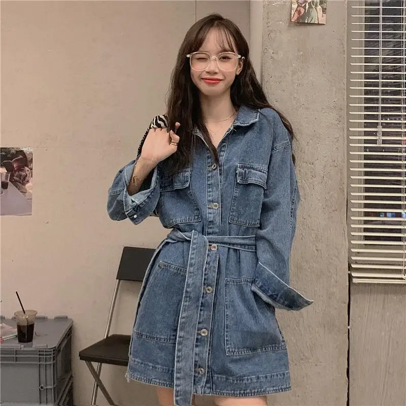 

Woman Single Button Denim Jacket Female Autumn Coat Female New Fashion Solid Color Loose All-match Clothing Ladies Outwear G48