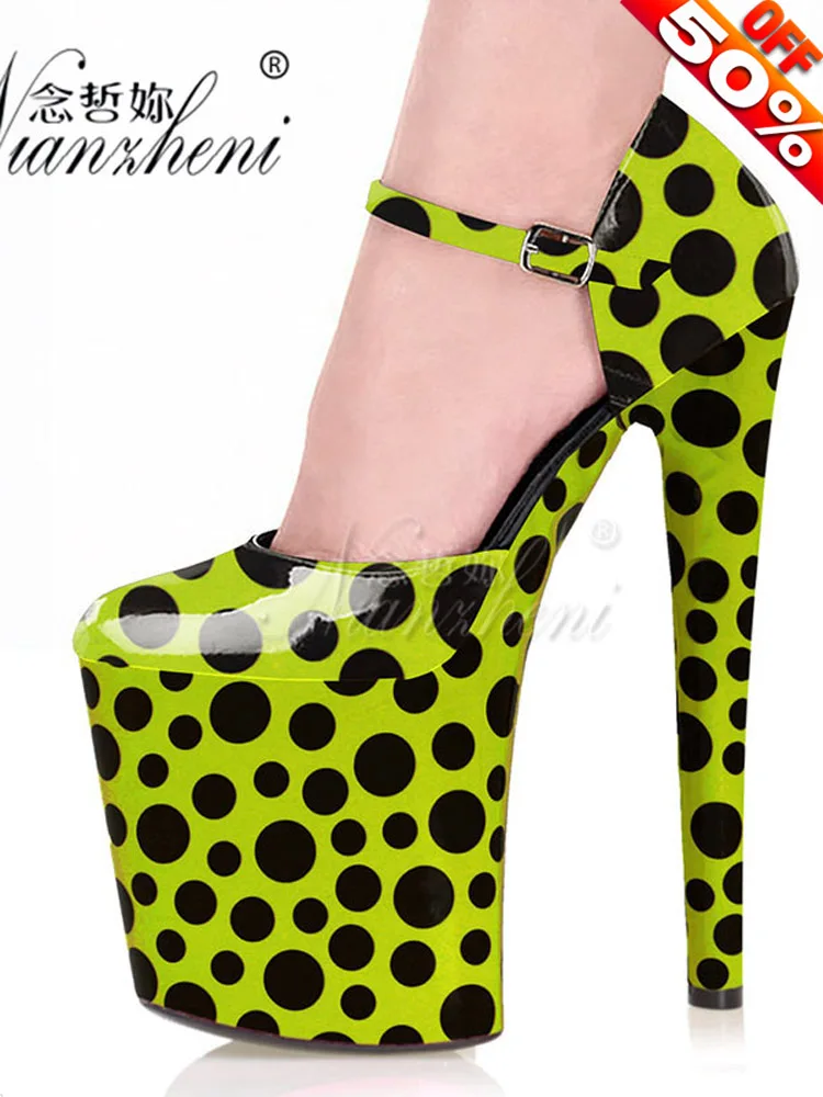 

Pole Dance Shoes Patent Leather Mixed Colors Round Toe Pumps Nightclub Queen Stage Show 20CM Thin Platform Stripper Heels 8Inch