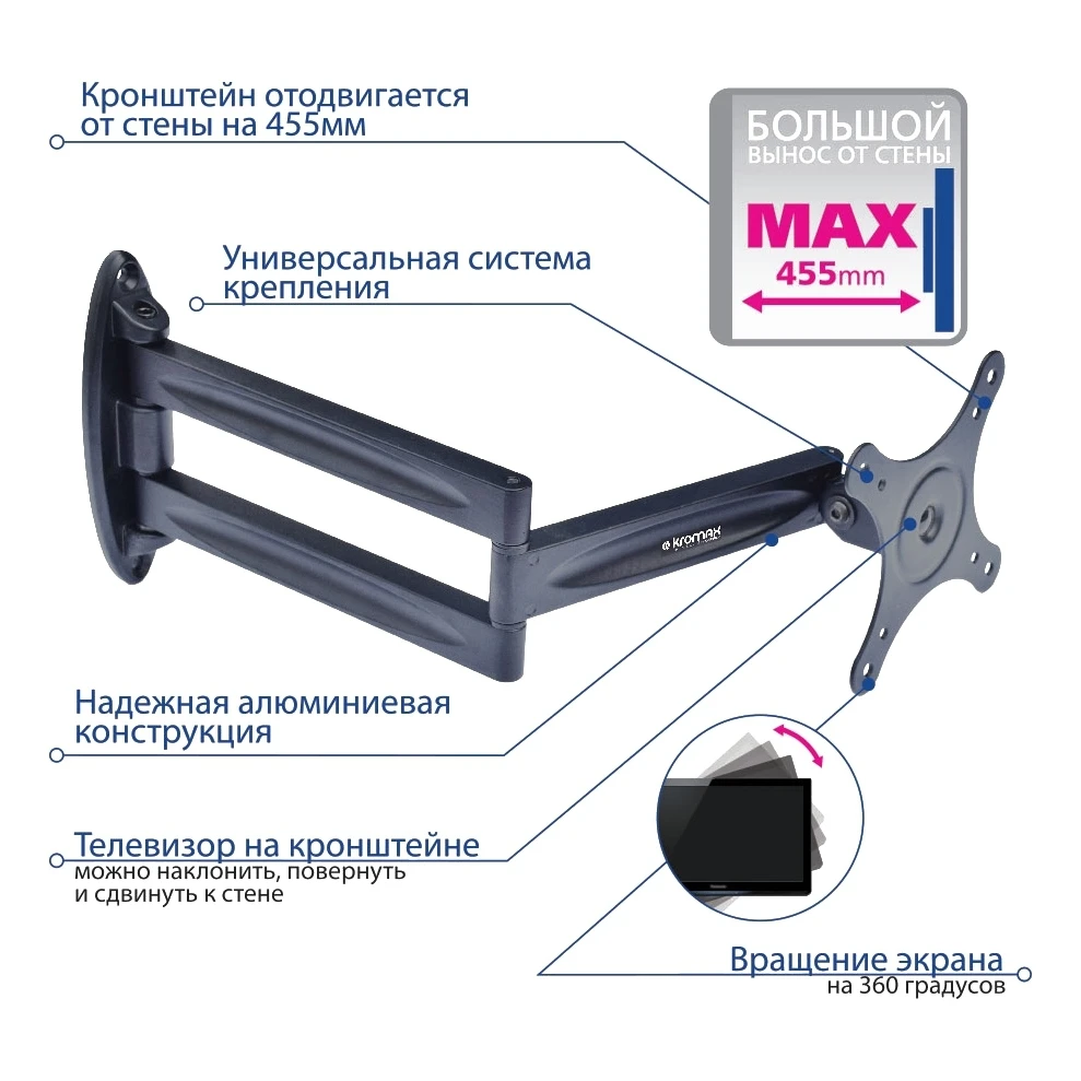 ТВ Кронштейн Kromax TECHNO-11 black (Кронштейн для LED/LCD телевизоров 10-32 дюймов max 15 кг