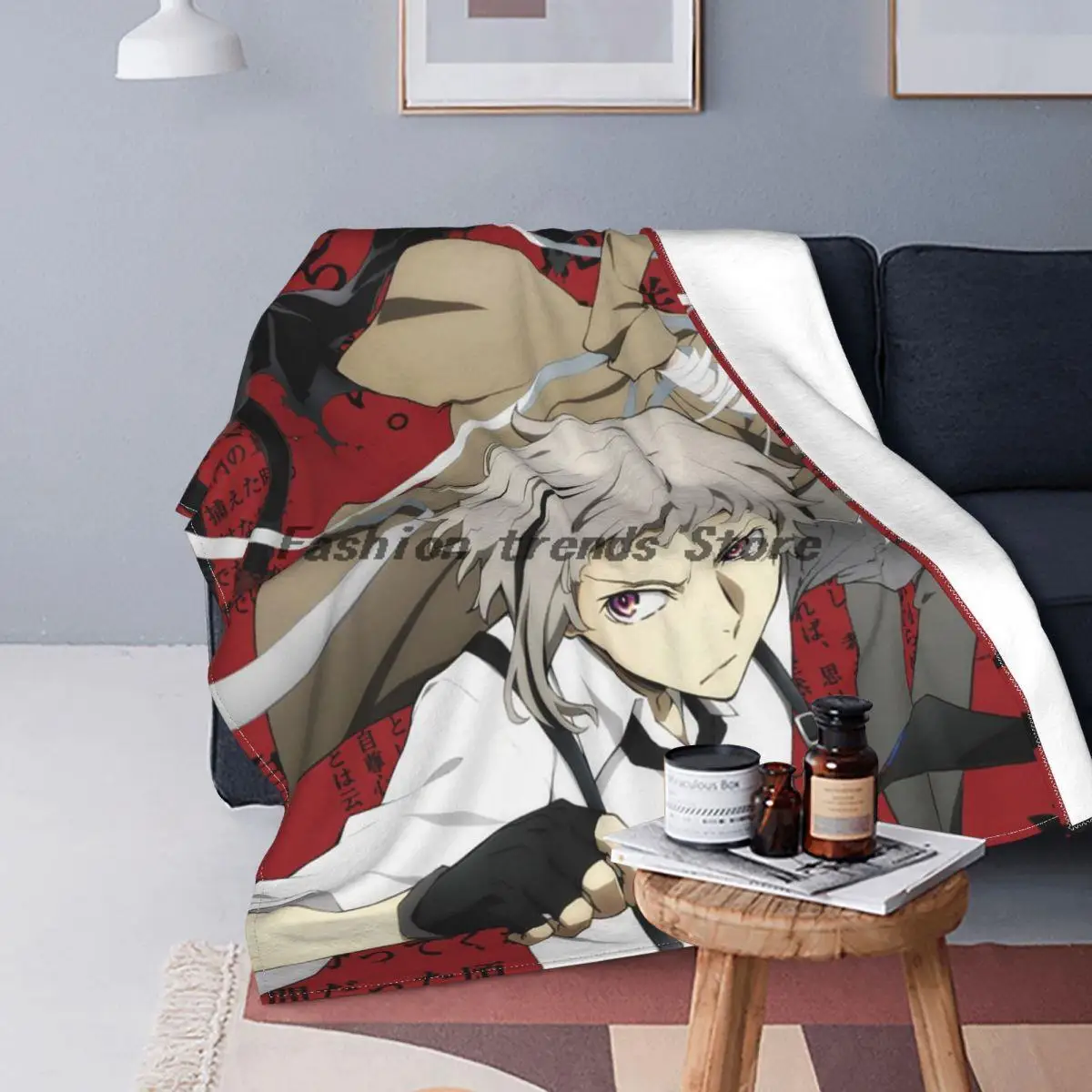

Bungou Stray Dogs Anime Blankets Flannel Spring/Autumn Atsushi Nakajima Thin Throw Blankets for Home Bedroom Plush Thin Quilt 09