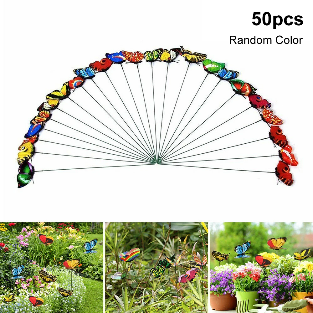 

50Pcs/set Butterflies Garden Yard Planter Colorful Whimsical Butterfly Stakes Decoracion Outdoor Decor Flower Pots Decoration