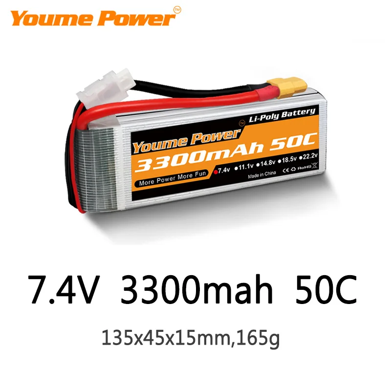 

Аккумулятор Youme 2S Lipo 7,4 в 3300 мАч 50C XT60 T TRX XT90 XT150 EC3 EC5 для радиоуправляемого вертолета самолета лодки квадрокоптера