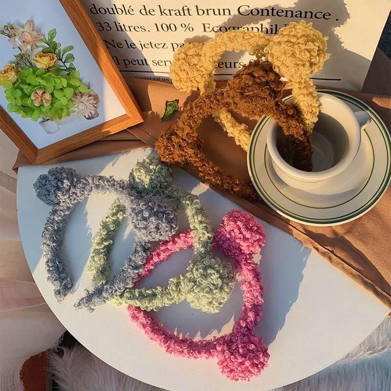 Новые милые плюшевые простые повязки для волос с медвежьими ушками девочек