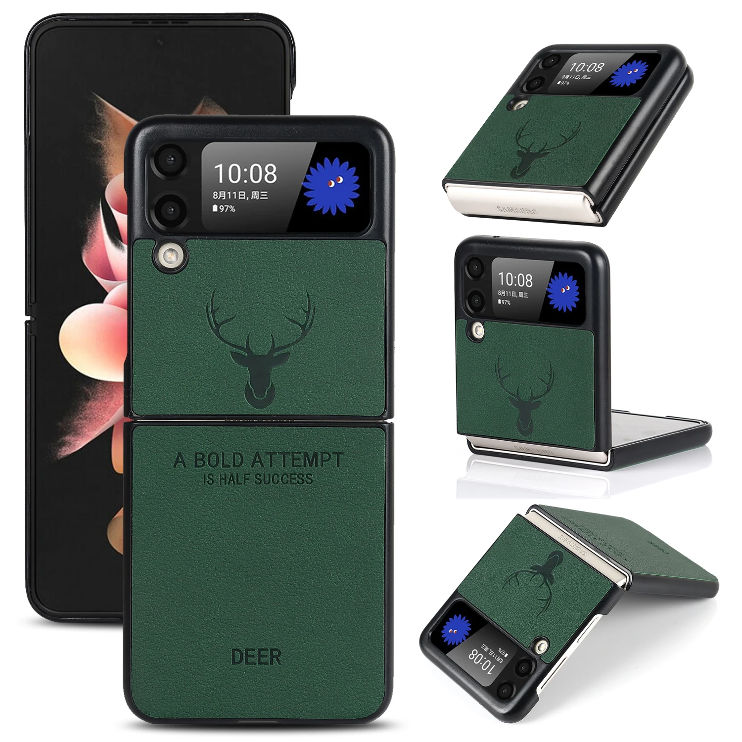 

Кожаный чехол с текстурой для Samsung Galaxy Z Flip 3 ZFlip3 Fundas Vintage Deer роскошный противоударный чехол для Samsung Z Flip 3 5G