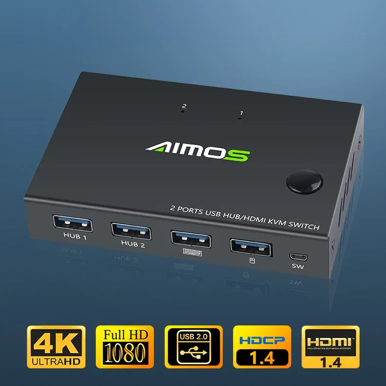 HDMI kvm Switch AM-KVM201CC 2-in-1 HDMI/USB KVM Switch Support HD 2K*4K 2 Hosts Share 1 Monitor/Keyboard& Mouse Set