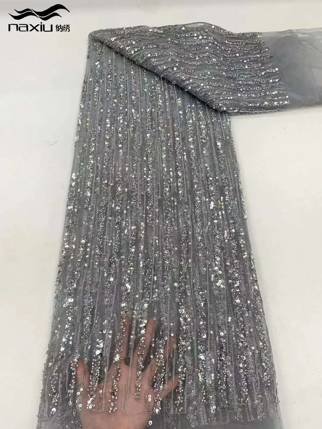 Madison-African Beaded Lace Fabrics, Свадебный тканевый материал, Свадебное кружево с блестками, высокое качество, роскошь, 5 ярдов