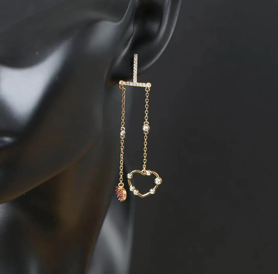 

2022 luxury long geometric tassel strawberry red zircon love S25 earrings for women swwt romance fashion jewelry