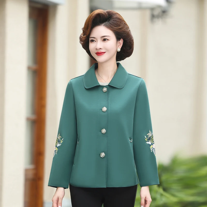 

Пальто с вышивкой для женской одежды среднего возраста, модная женская куртка, весеннее и осеннее пальто, Новинка