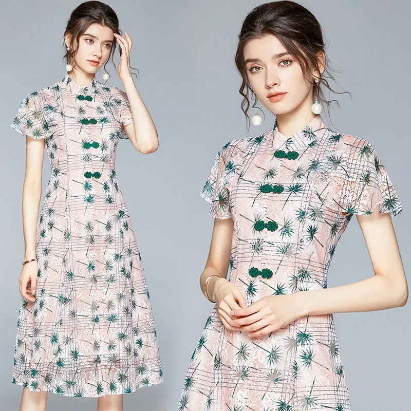 Новое летнее кружевное платье с принтом элегантное утягивающее в китайском