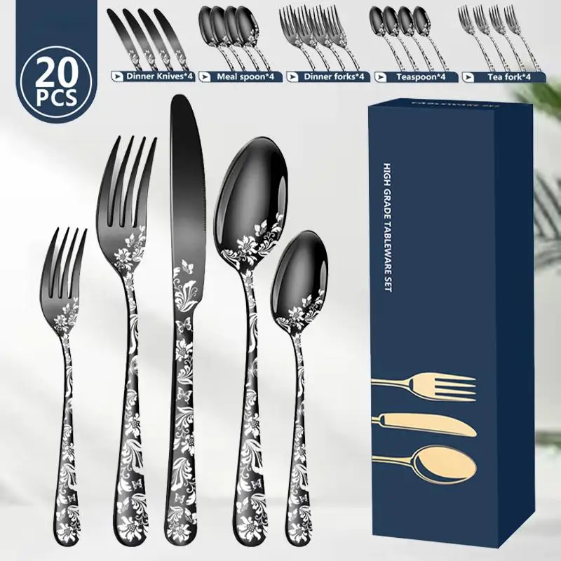 

Upgrade Your Dining Experience with our Patterned Stainless Steel Cutlery Set - Available in 5 Piece and 20 Piece Options