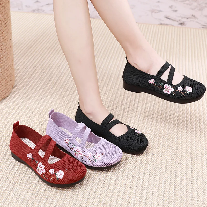 2023 Summer New Breathable Flat Shoes Light Ladies Sneaker Casual Footwear Comfortable Mom Mary Jane Shoes Female Ballet Flats