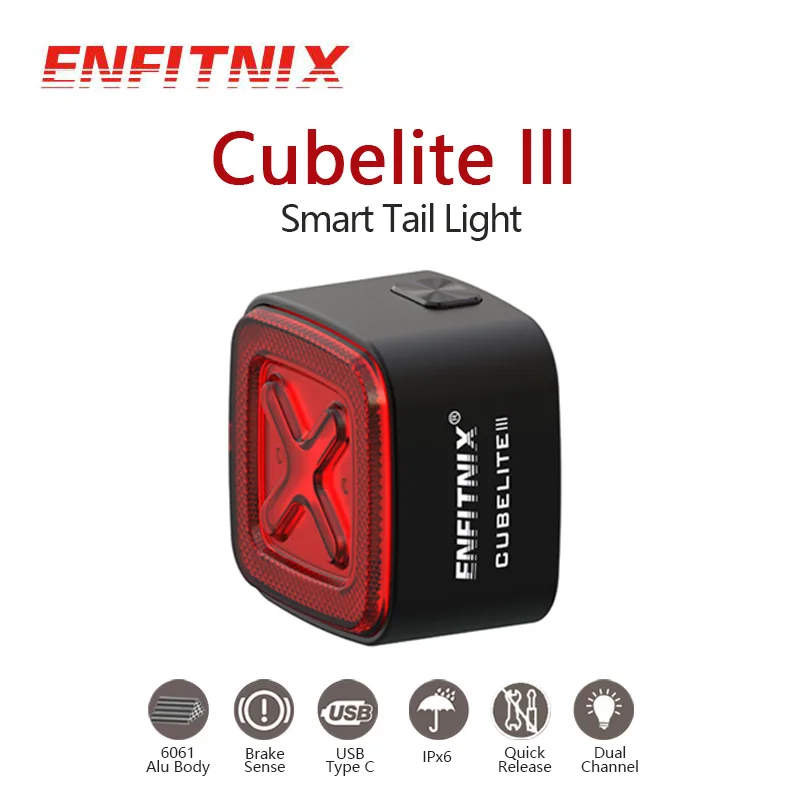 

Enfitnix Cubelite III Smart Tail Light Bicycle Brake Warning Light Ultra Bright Rear Light USB Charge LED Night Warning Light
