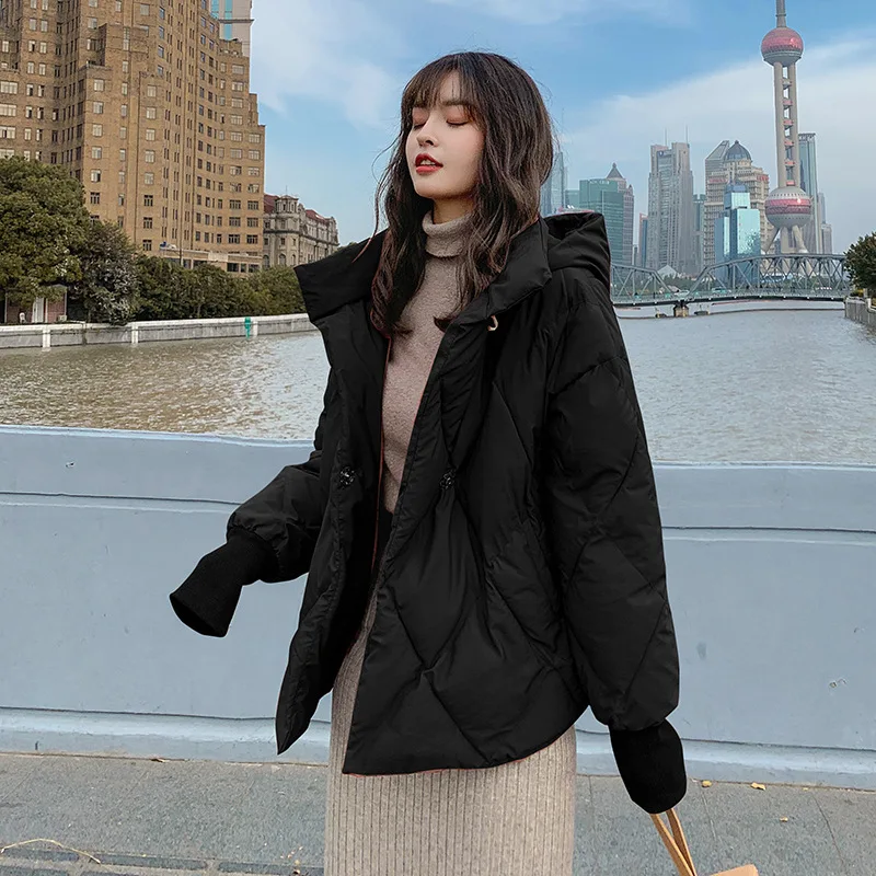 Women Casual Loose Short and Long Hooded Windproof Warm Cotton-Padded Thickening Jackets Winter Parkas Solid Coats Soft Outwear