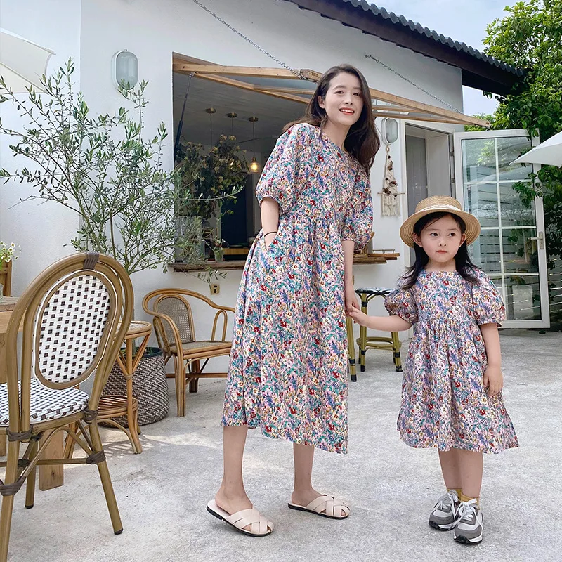 

Mother and Daughter Floral Long Dress Princess Dress Parent-child Dress 2022 Summer New Girls Dress Casual Holiday
