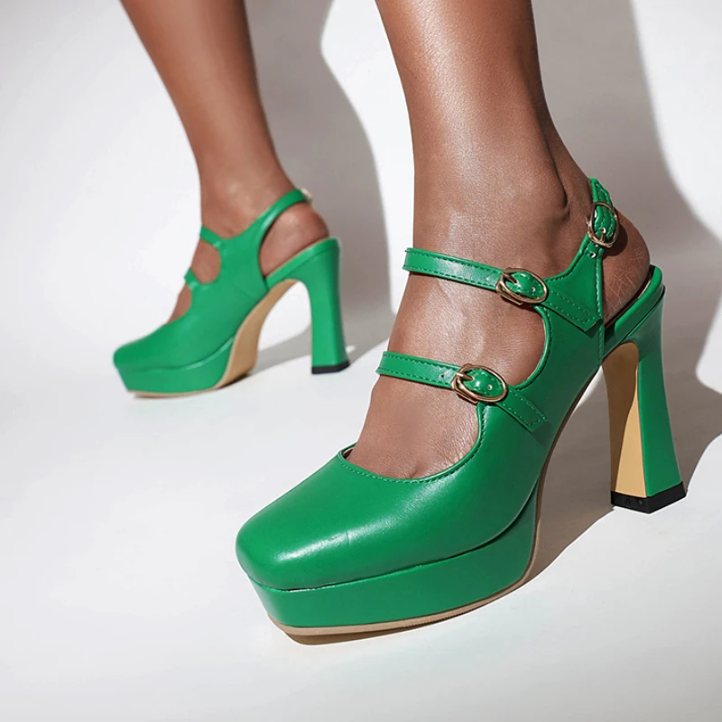 

Square Toe Super High Heel Back Strap Summer Breathable Sandals Waterproof Platform 3 Breasted Summer Fashion Sandals