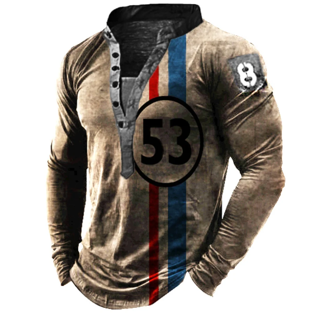 Мужская хлопковая рубашка с длинным рукавом повседневная Винтажная футболка