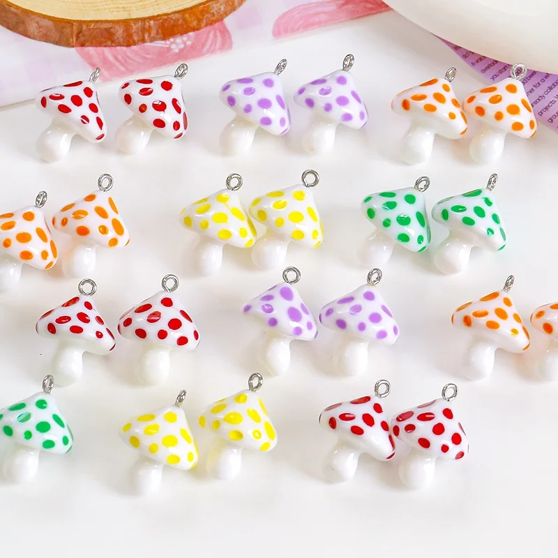 

2pcs Cute Polka Dot Resin Mushroom Pendant diy Handmade Beaded Necklace Bracelet Material Accessories Loose Beads Original ins