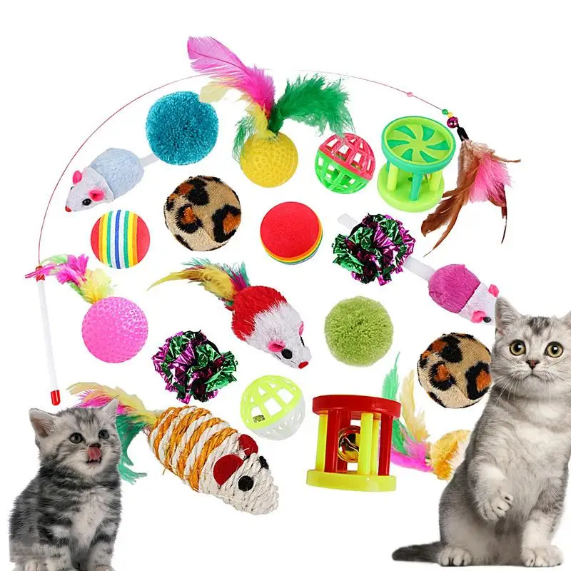 

Cat Toys Set 20PCS Interactive Kitty Toys Kitten Toys Variety Pack Assorted Cat Toys With Cat Feather Teaser Colorful Balls