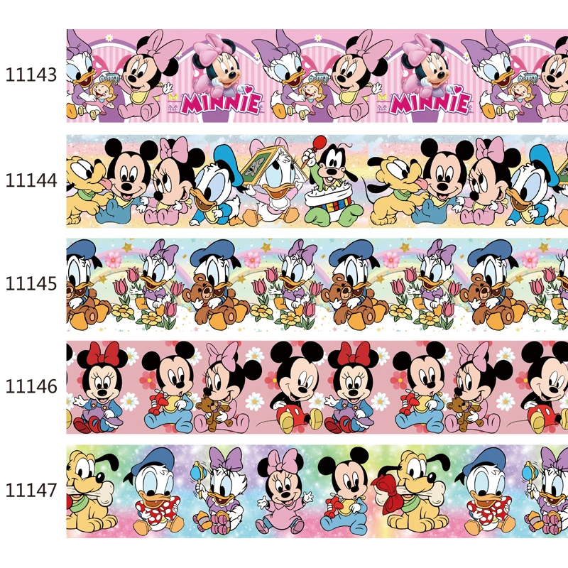 

50yards Disney Baby Mickey Minnie Mouse Cartoon Grosgrain Ribbon for Bows 25mm DIY Craft Supplies Decoration Handmade Materials