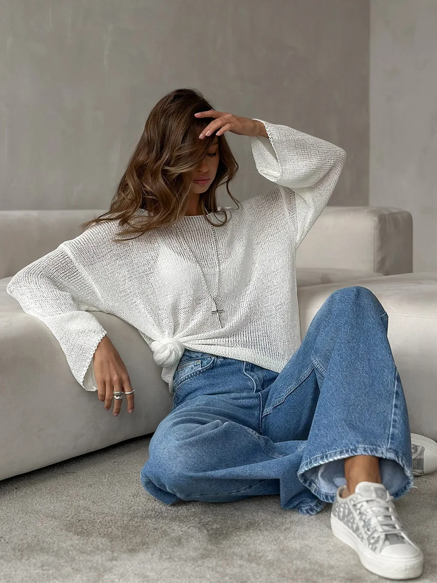 Bornladies простой однотонный свитер с длинными рукавами, женский ...