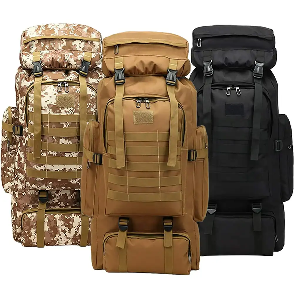 80L Outdoor Camouflage Backpack Camping Hiking Military Tactical Adjustable Waterproof Large Capacity Travel Daypacks Outdoor Ru