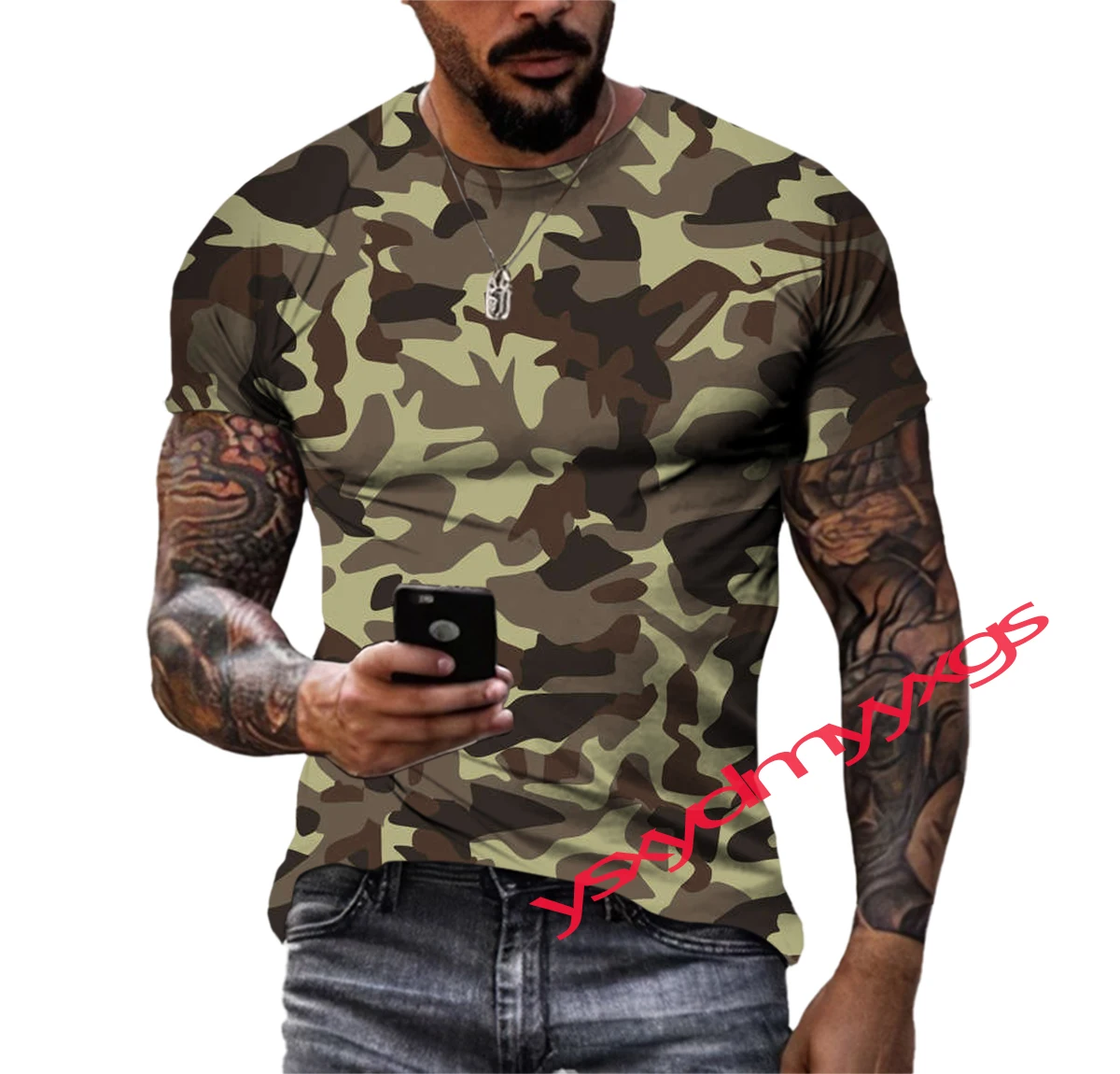 

Summer Leisure Tactical Camouflage Pattern Men's T-shirt Hip Hop 3D Print Personality Funny Tees Round Neck Short Sleeve Tops