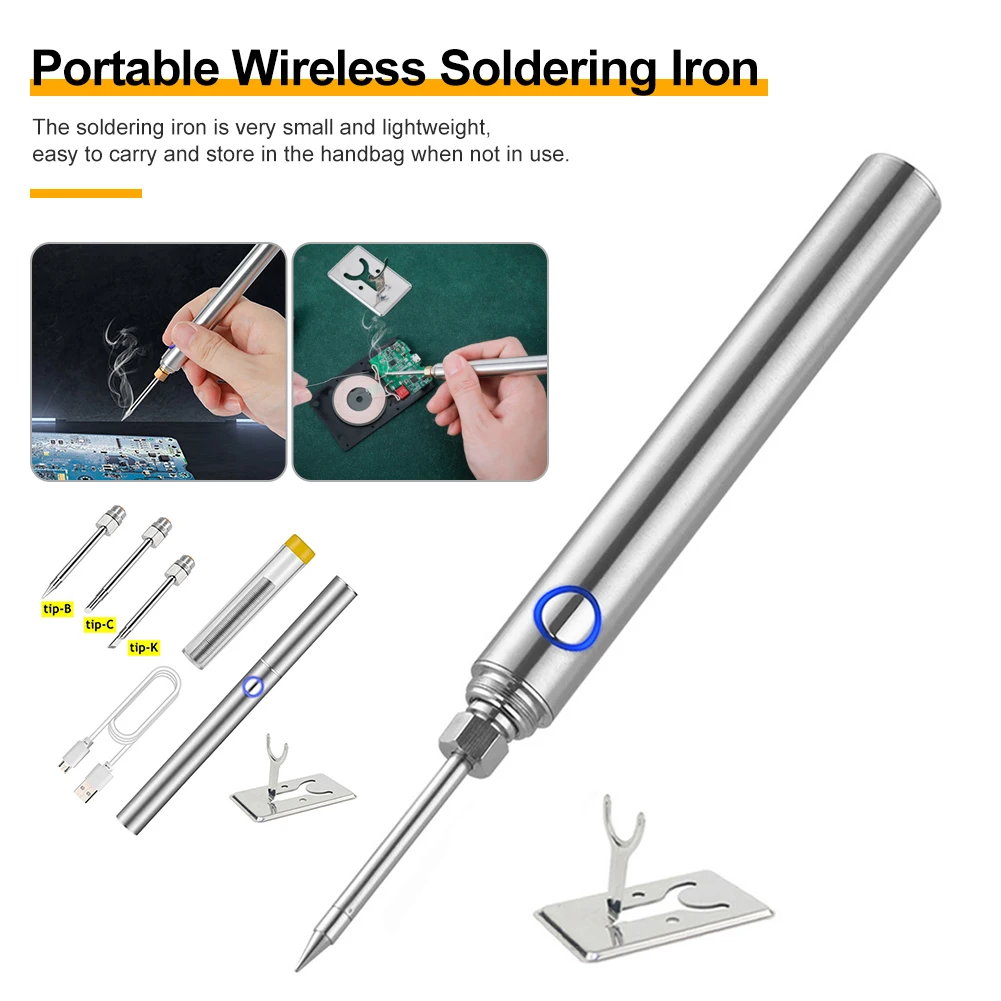 

Portable Wireless Soldering Iron With 1/3 Tips Fast Heating Soldering Iron 1100mAh Rechargeable Battery Powered Welding Tools