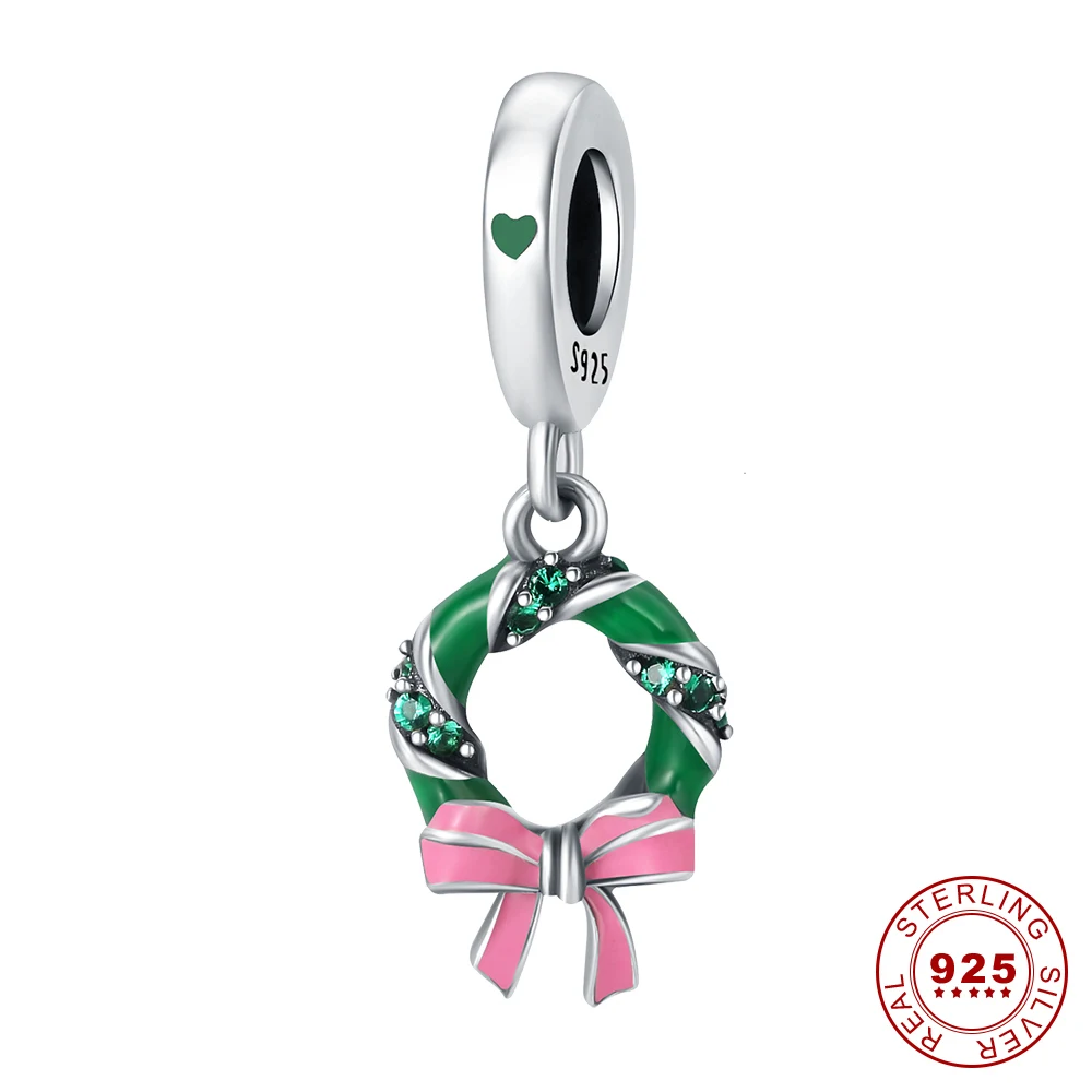 

Новинка 2023, Рождественская гирлянда, серебро 925 пробы, Шарм для женщин, оригинальный браслет Pandora, эмалированный бант, украшение, рождественские украшения