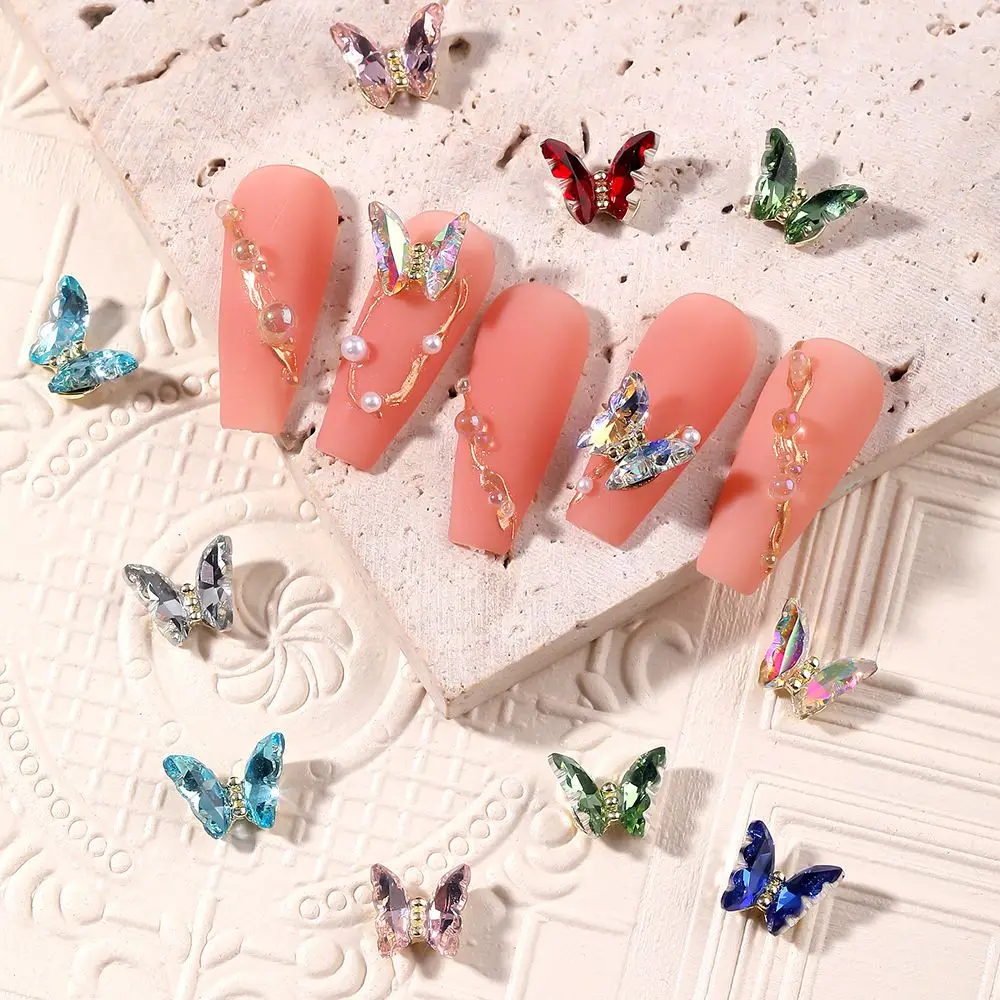 

Nail Art Butterfly Jewelry Ins Wind Ice Transparent Aurora Metal Nails Three-dimensional Crystal Butterfly Nail Art Drill