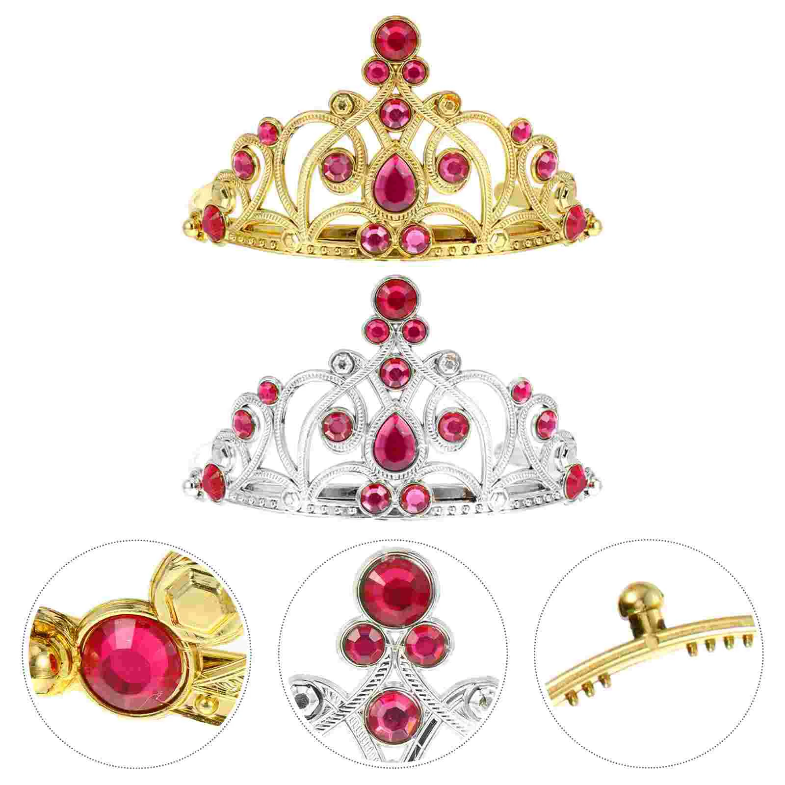 

4 Pcs Children's Birthday Crown Toddler Rubber Bands Hair Tiaras Rhinestones Prom Headdresses Plastic Party Performance Crowns