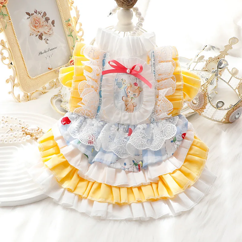 

Squirrel Princess Skirt Dog Pet Clothing Lolita Dress for Dogs Clothes Cat Print Cute Thin Summer Yollow Fashion Girl Yorkshire