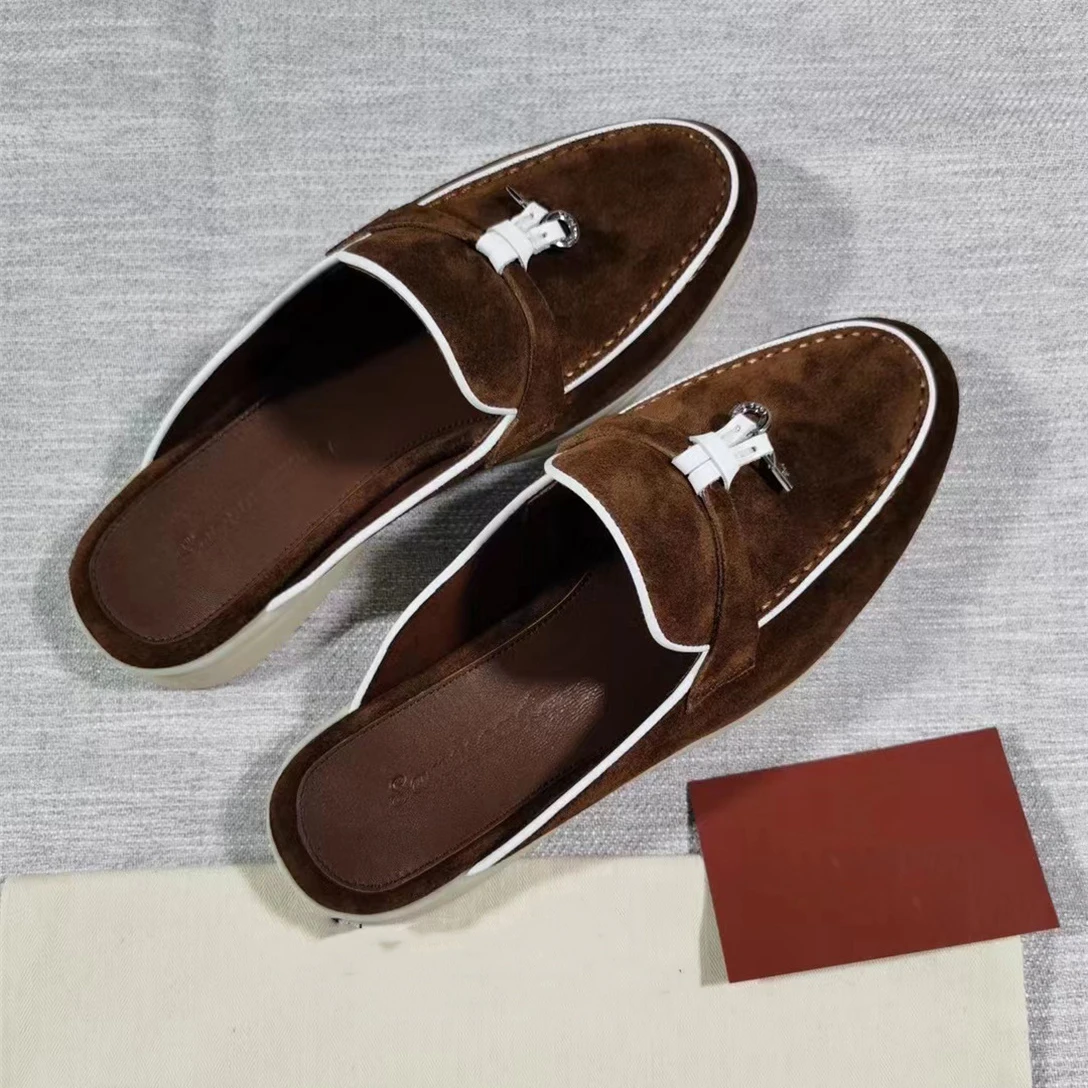 Top Women's Loafers Cashmere Flat Loafers Comfortable Leather Slippers High Quality LP Reprint Loafers Size 34-46