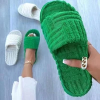 2022 women new luxury one word thick soled warm furry womens shoes embossed cotton drag outdoor all match casual slippers