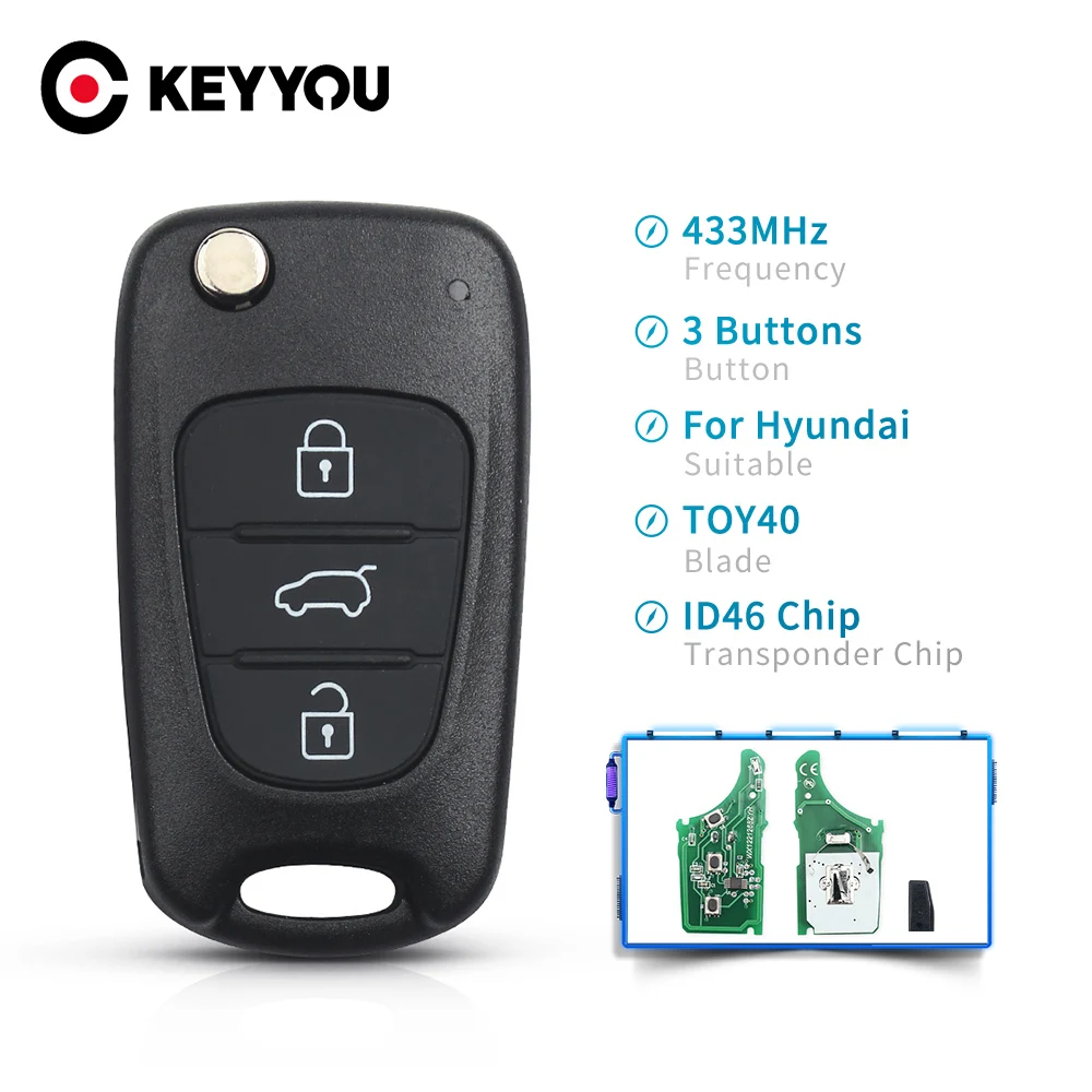KEYYOU 3 кнопки 433 МГц ID46 чип дистанционный Автомобильный ключ для Hyundai I30 IX35 складной