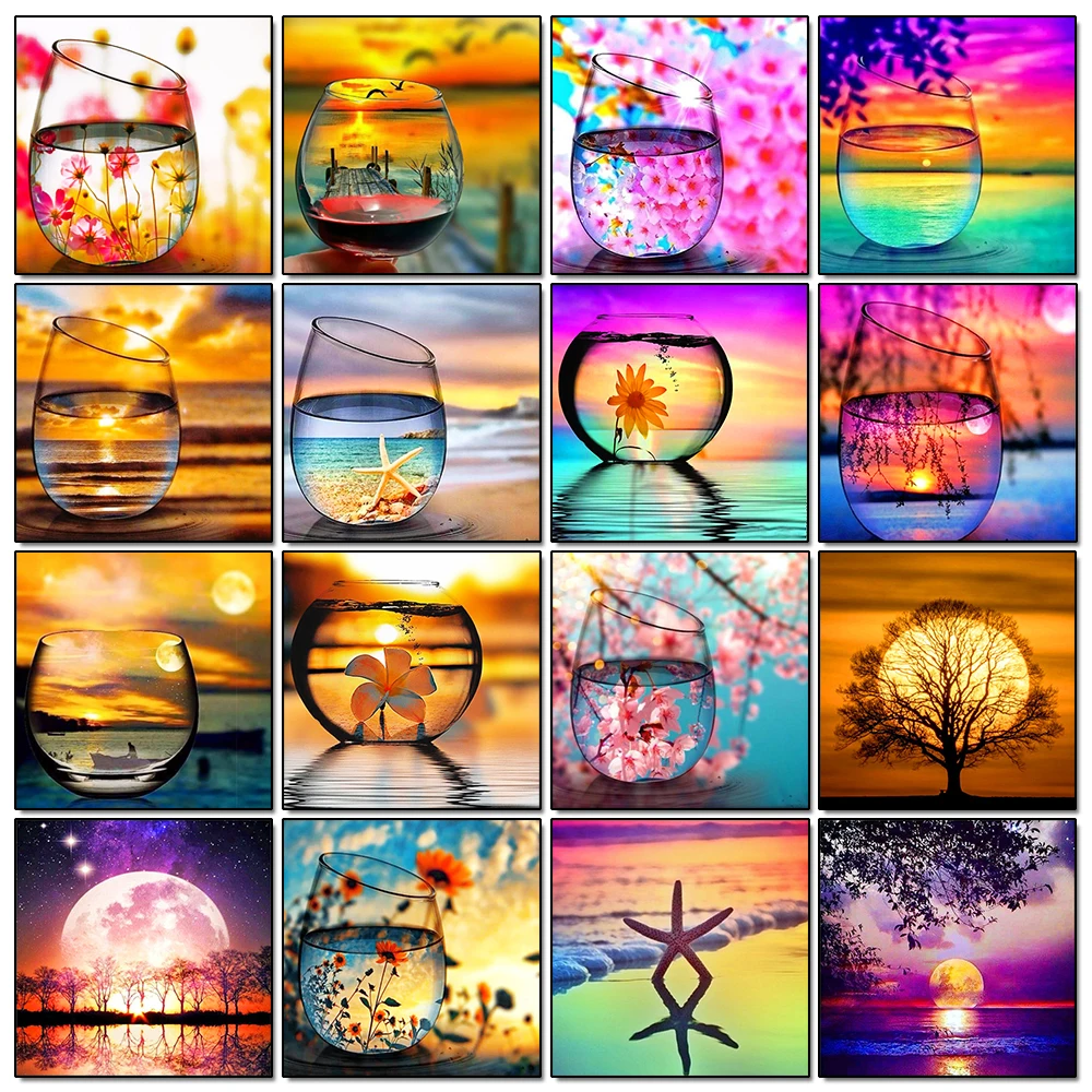 

5D Diy Diamond Painting Sunset Scenery Full Rhinestones Embroidery Mosaic Art Cross Stitch Kits Home Decor New Arrivals 2023