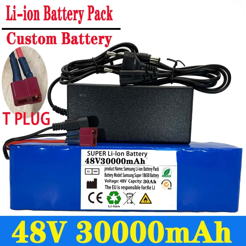 

2022 New 13S3P 48V 30000Mah 54.6V Electric Bicycle Lithium Ion Battery 30Ah 1000W For E-Bike Scooter BMS With Charger