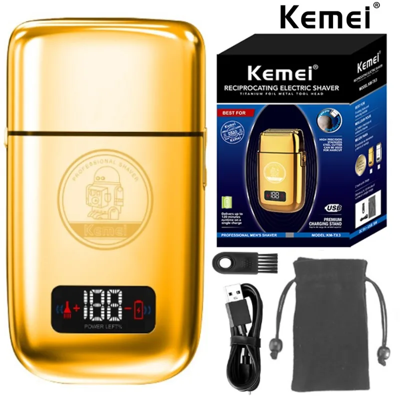

Kemei TX3 оригинальный металлический 5-скоростной фотоаппарат для бритья волос и бороды, перезаряжаемый аппарат для бритья для мужчин, инструмент для выцветания и отделки