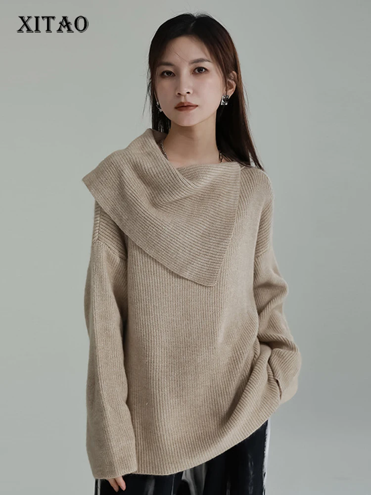 

XITAO, однотонный Повседневный свитер для женщин, Корея, зима 2022, Новое поступление, модный свободный свитер с высоким воротником и длинными ру...