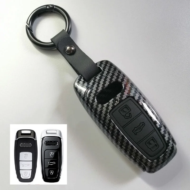 

Чехол для автомобильного ключа из АБС-пластика, силиконовый защитный чехол из углеродного волокна для Audi A3, A4, A5, A5, A6, A8, C5, C6, 8L, 8P, B6, B7, B8, RS3, Q3, Q7, TT, 8 В, брелок для ключей