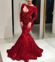 sexy red sequins mermaid prom dresses long sleeves plus size evening formal gown sparkle fashion vestidos longos de festa